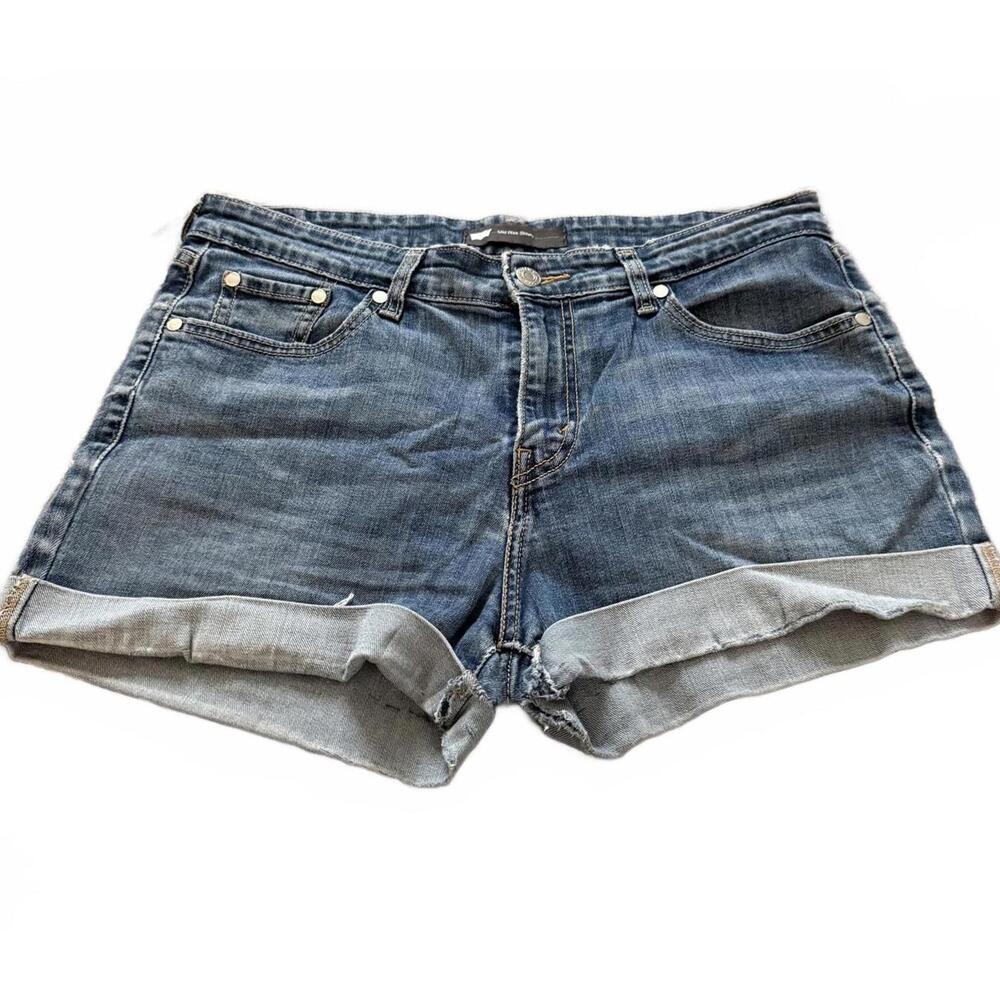 Womens Levis Mid Rise Skinny Denim Shorts Size W31 Blue Cuffed Summer